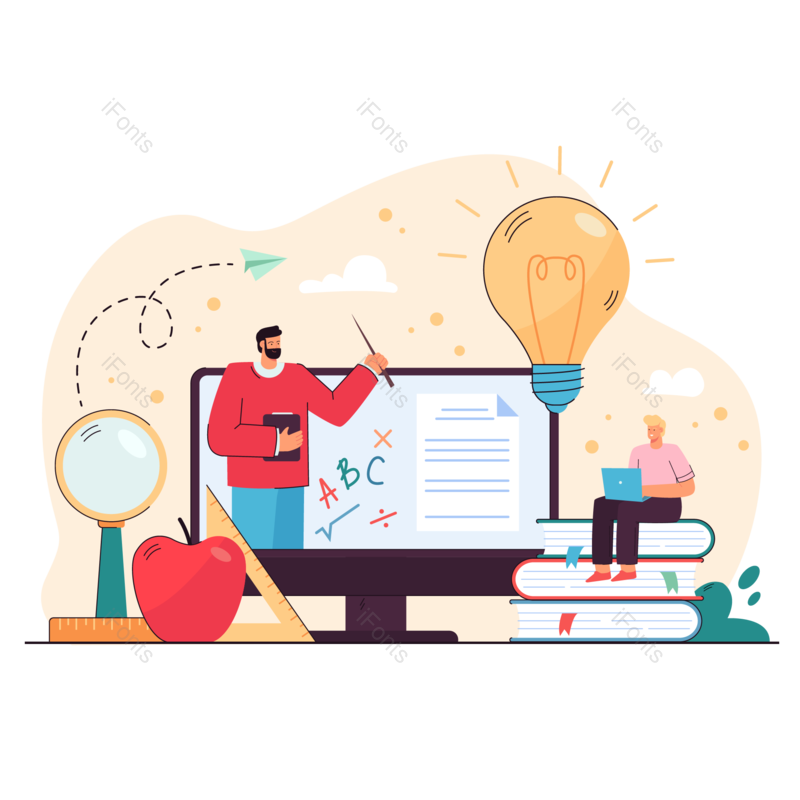 学生图片,在线教育元素,手绘PNG,矢量免抠素材